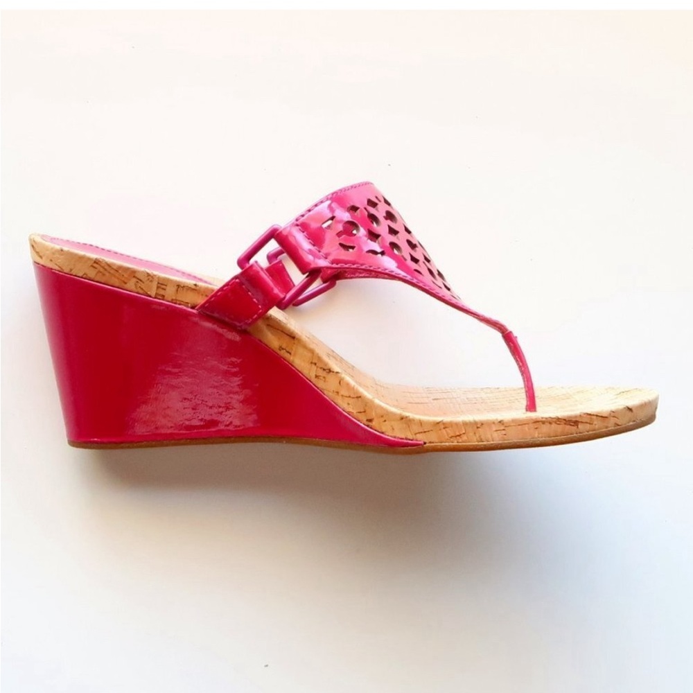 Coach Brook Fuchsia Patent Leather Signature C Wedge Sandal Women Size 9B, NEW!